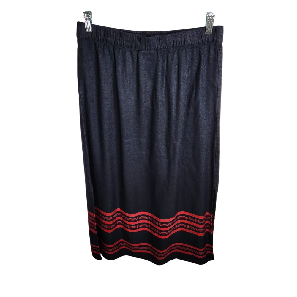 J. Jill Skirt Womens Small Blue Red Striped Maxi Side Slits Linen Blend - Picture 5 of 13